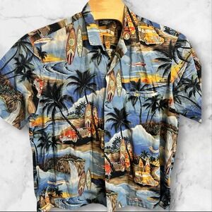 Royal‎ Creations XL Hawaiian Shirt Aloha Sunset Ocean Floral Tropical Palm Trees